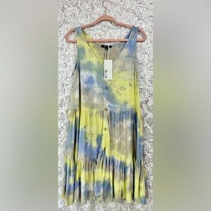 NWT Yana k American Made Sicily Dress Blue Yellow Tie Dye One Size Stretch Boho